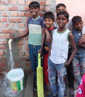 children around safe water